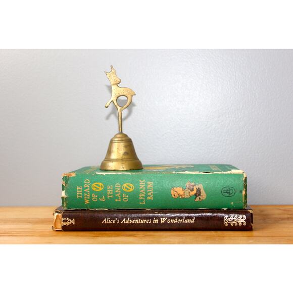 Vintage Brass Reindeer School Bell, Christmas Holiday Decorations, Patina - Picture 1 of 5